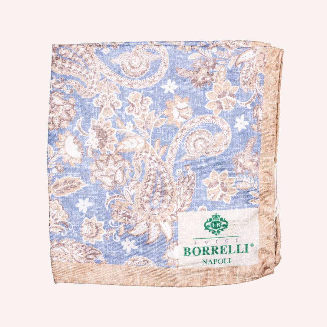 Washed Blue Beige Paisley Pattern Pocket Square