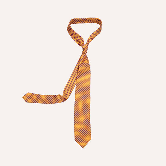 Dark Yellow & Red Star Medallion Pattern Silk Tie