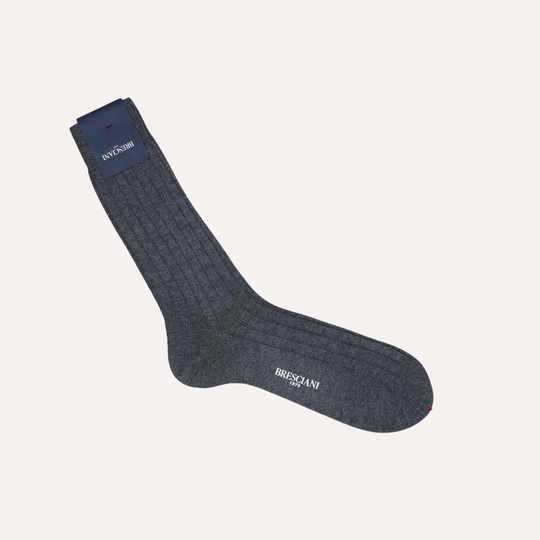 Grey Ribbed Ankle Length Wool Socks