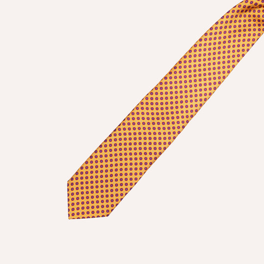 Dark Yellow & Red Star Medallion Pattern Silk Tie