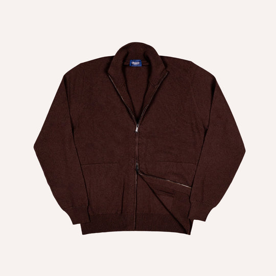 Chocolate Brown Cashmere Full Zip Sweater