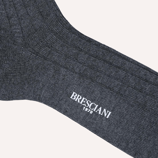 Grey Ribbed Ankle Length Wool Socks