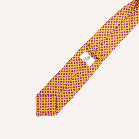 Dark Yellow & Red Star Medallion Pattern Silk Tie