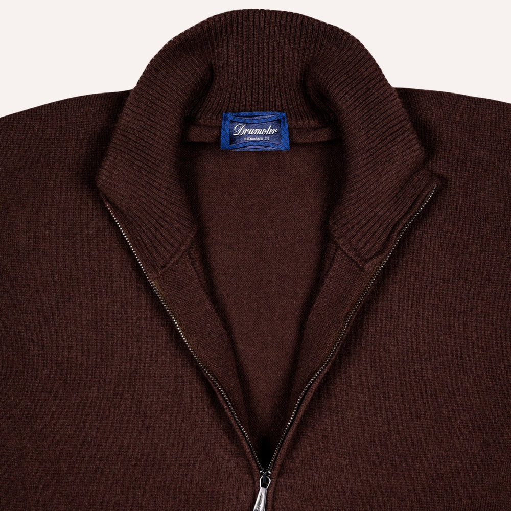 Chocolate Brown Cashmere Full Zip Sweater