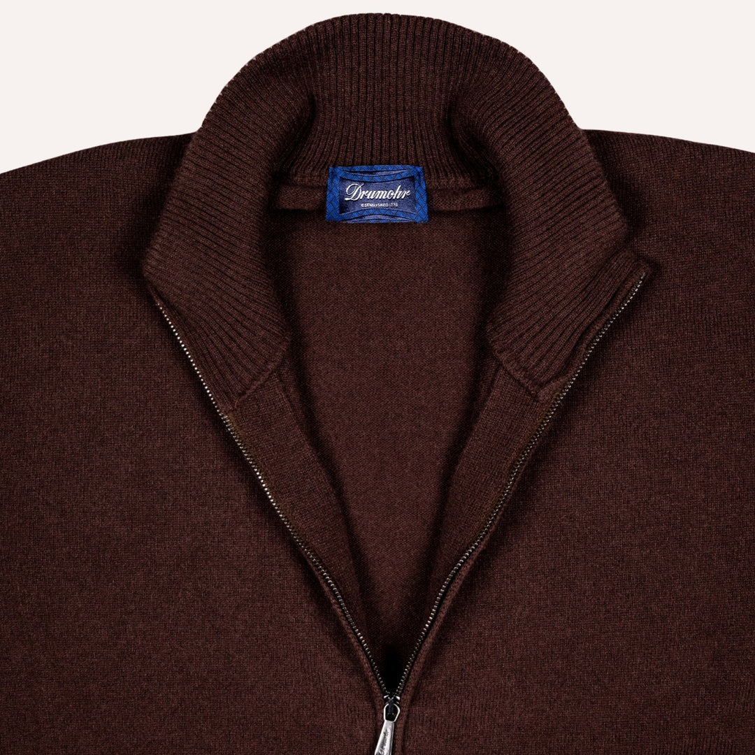 Chocolate Brown Cashmere Full Zip Sweater