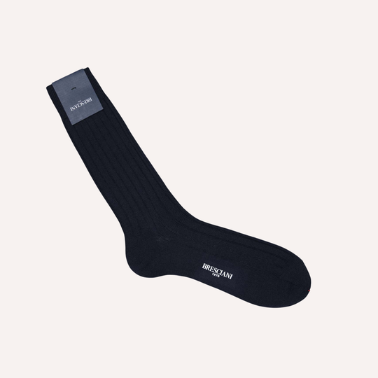Navy Ribbed Ankle Length Wool Socks