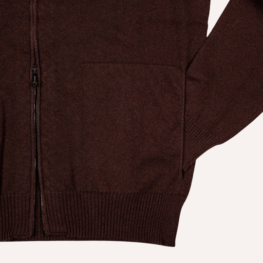 Chocolate Brown Cashmere Full Zip Sweater