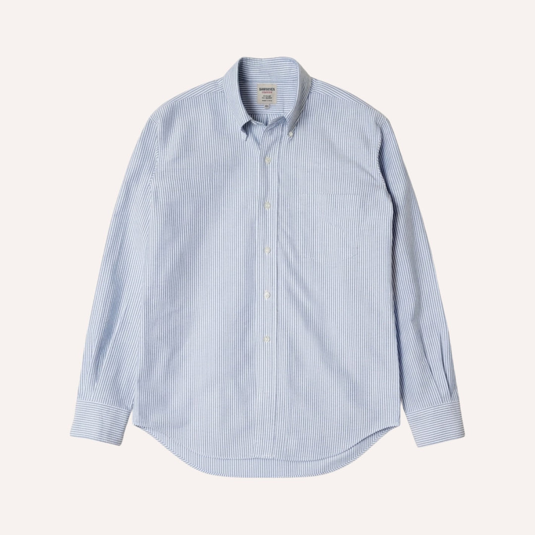 Blue Striped Washed Oxford Button Down Shirt - New Version