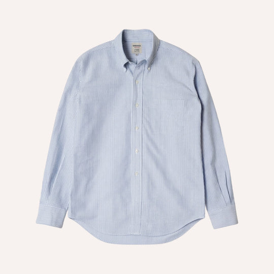 Blue Striped Washed Oxford Button Down Shirt - New Version