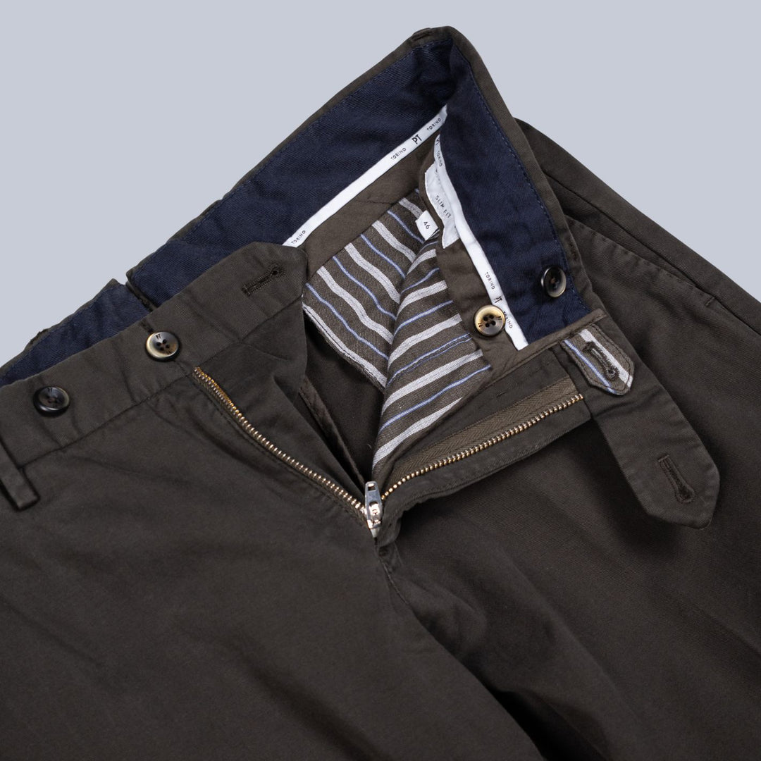 Washed Dark Green Cotton Chino