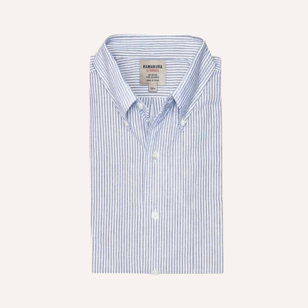 Blue Striped Washed Oxford Button Down Shirt - New Version