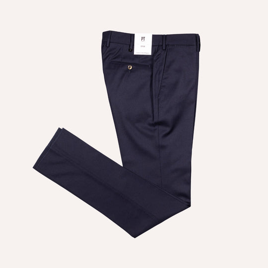 Navy Virgin Wool Slim Trousers