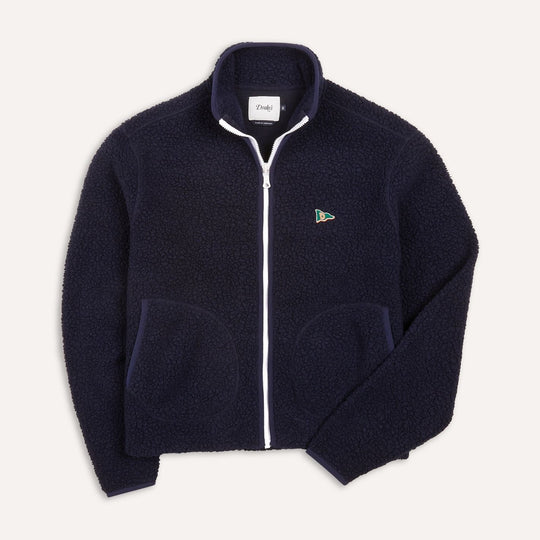 Navy Boucle Wool Zip Fleece Jacket