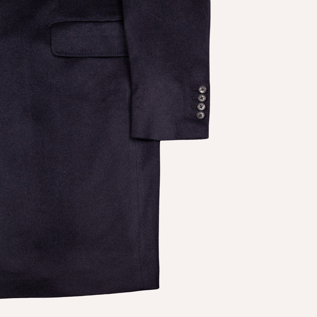Navy Camel Hair Single Breasted Coat