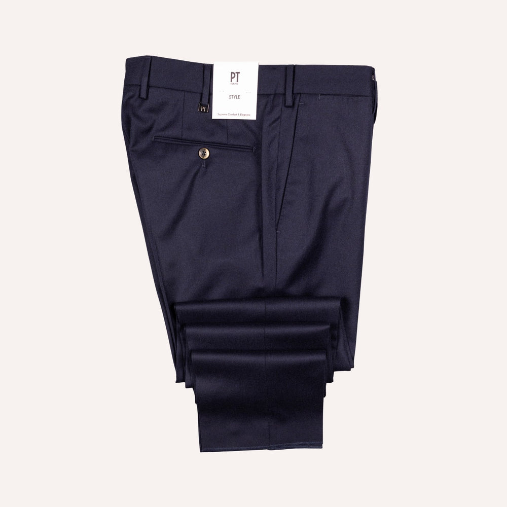 Navy Virgin Wool Slim Trousers
