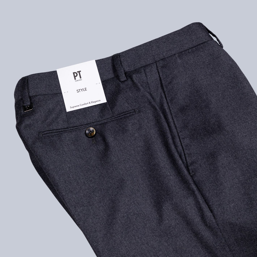 Charcoal Grey Worsted Wool Flannel Trousers