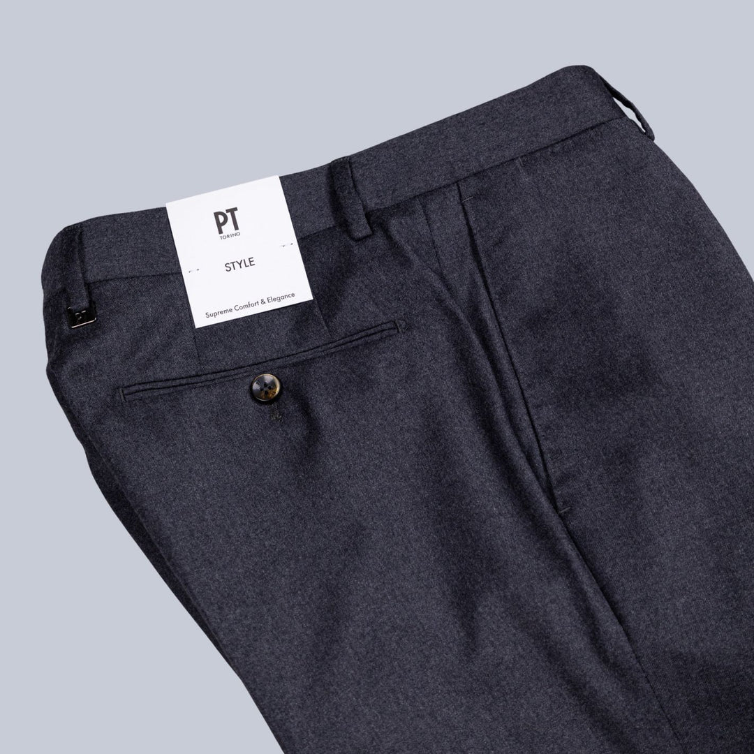 Charcoal Grey Worsted Wool Flannel Trousers