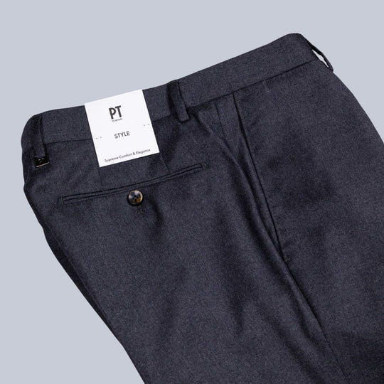 Charcoal Grey Worsted Wool Flannel Trousers