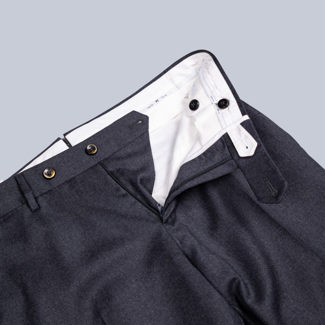 Charcoal Grey Worsted Wool Flannel Trousers