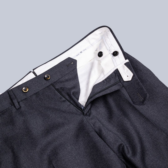 Charcoal Grey Worsted Wool Flannel Trousers