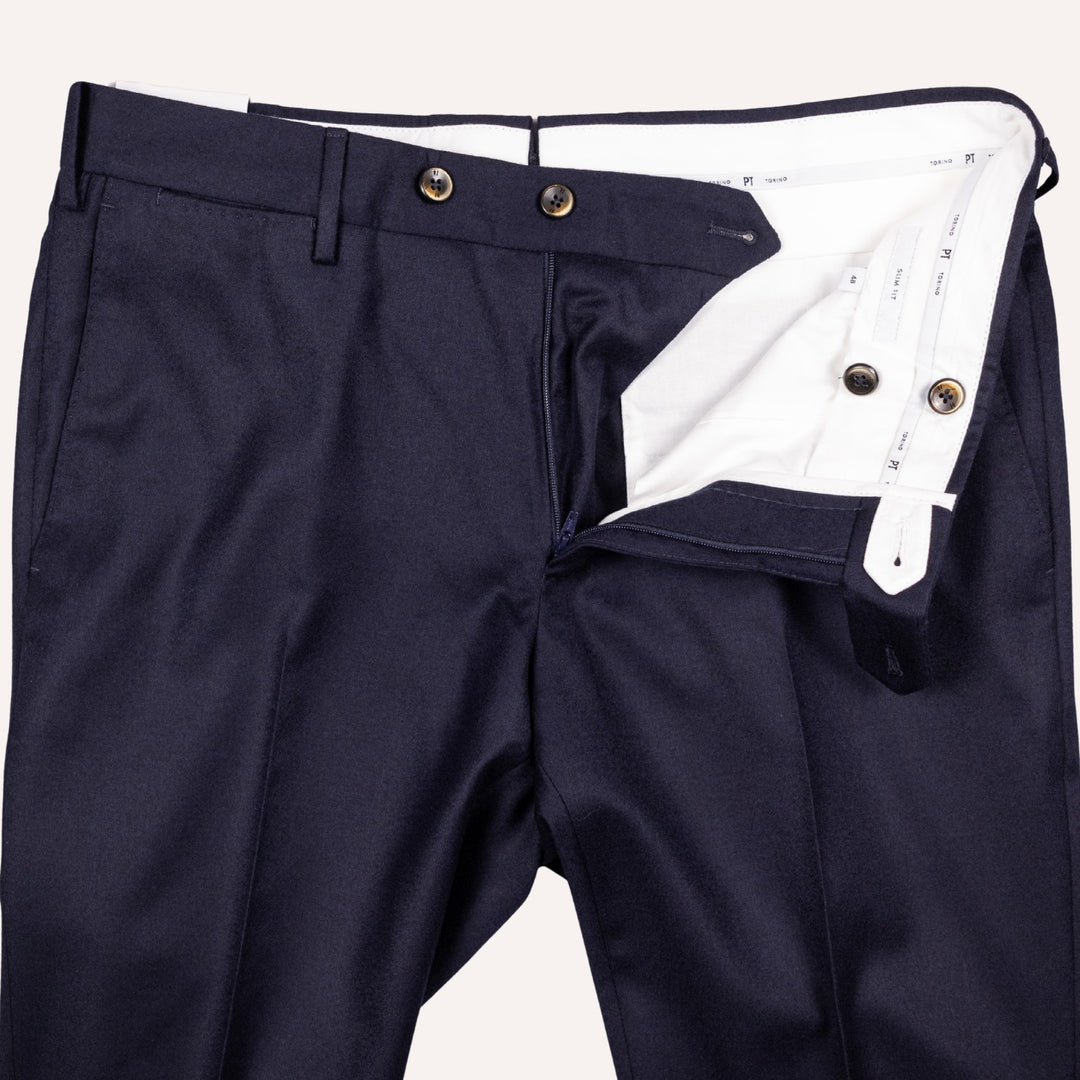 Navy Virgin Wool Slim Trousers