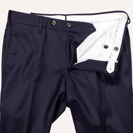 Navy Virgin Wool Slim Trousers