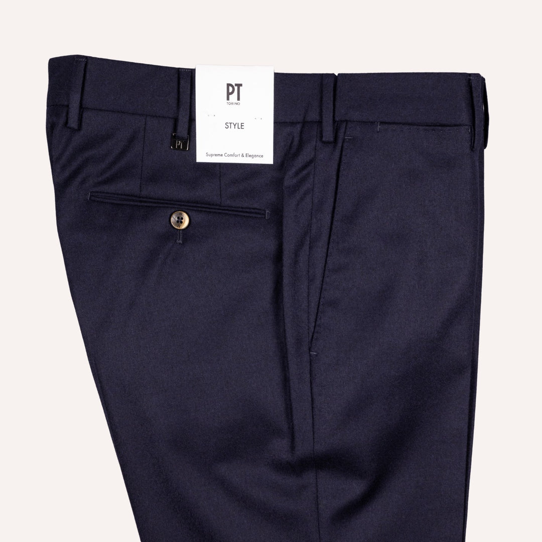 Navy Virgin Wool Slim Trousers