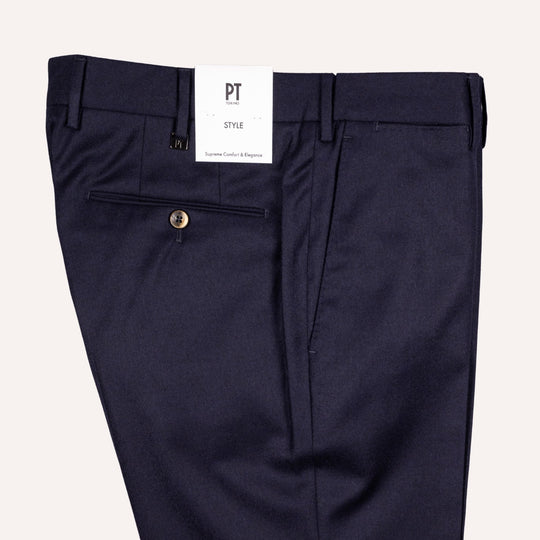 Navy Virgin Wool Slim Trousers