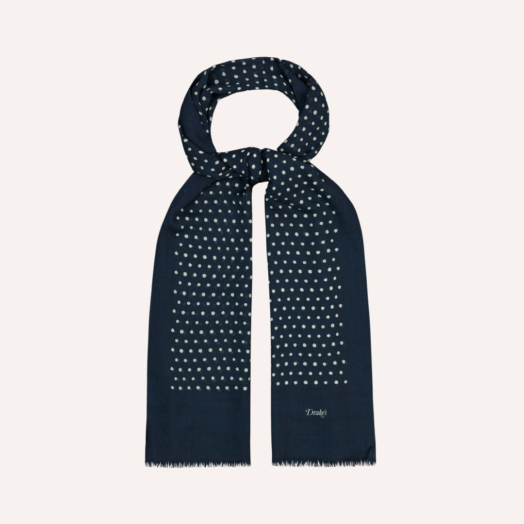 Navy Polka Dot Wool Scarf