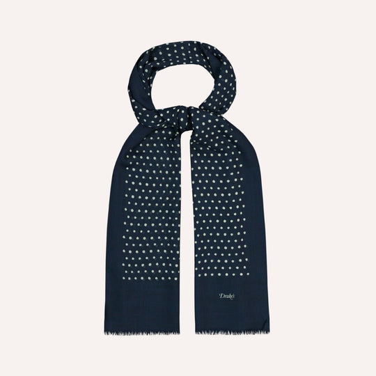Navy Polka Dot Wool Scarf