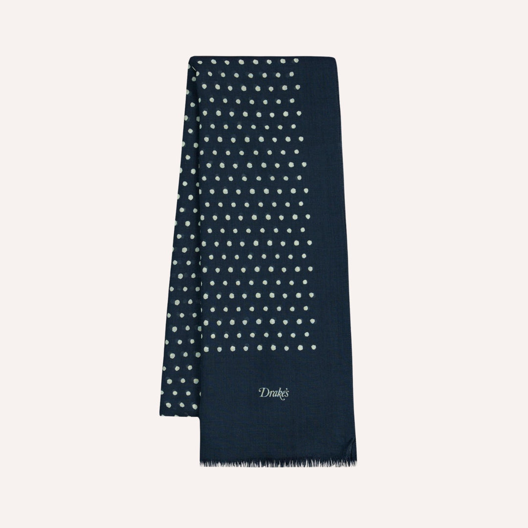 Navy Polka Dot Wool Scarf