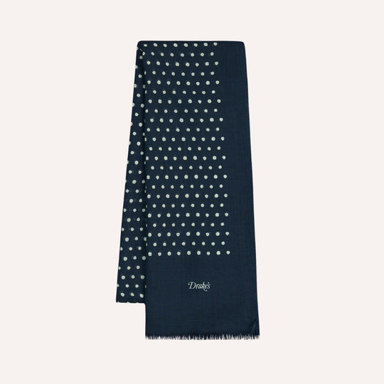 Navy Polka Dot Wool Scarf