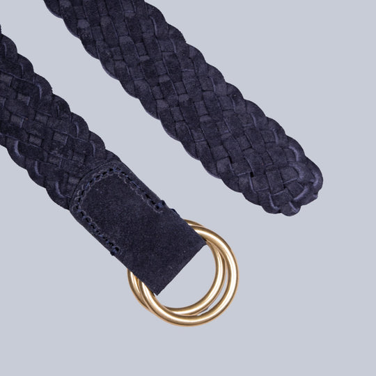 Navy Woven Suede Ring Buckle Belt