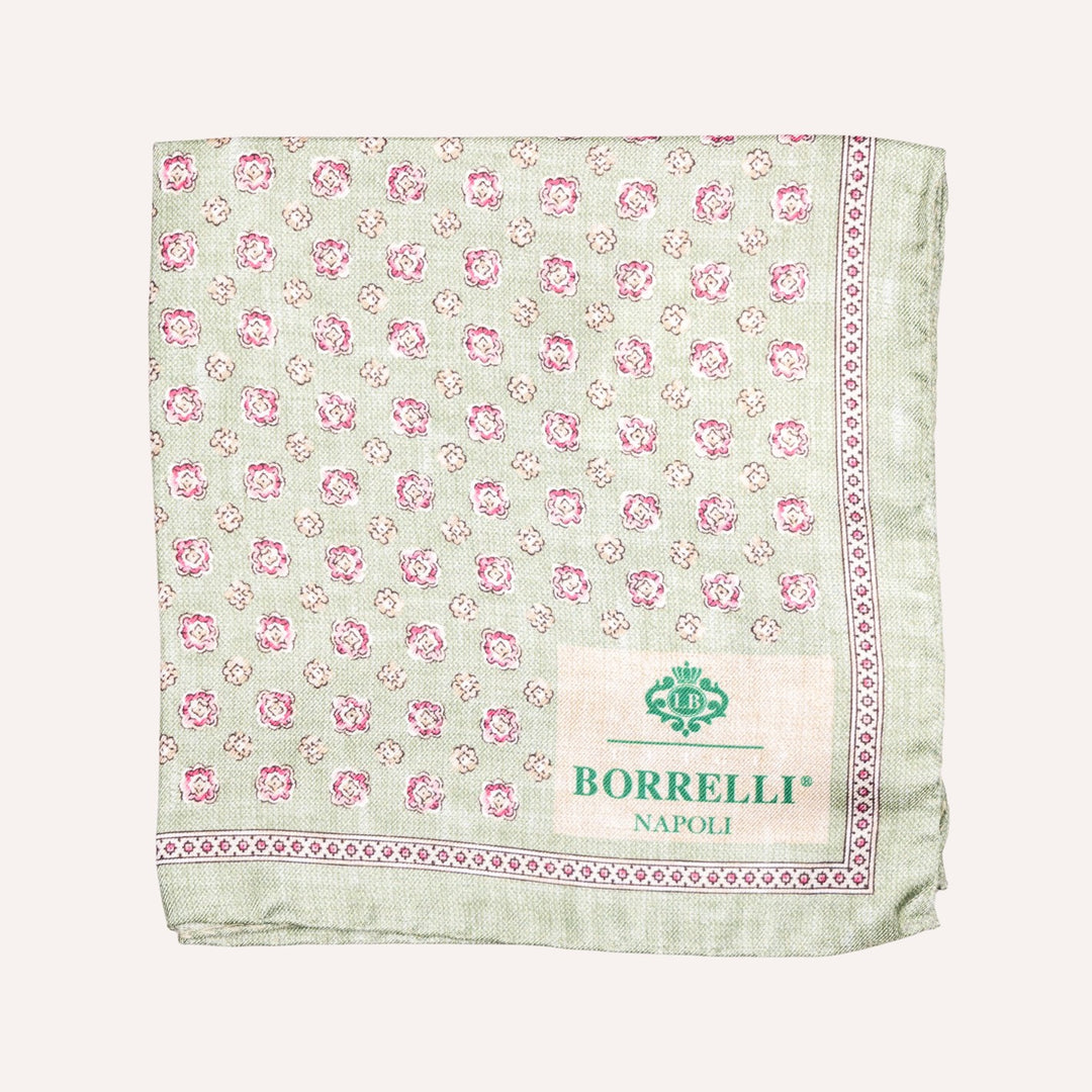 Sage Green Rose Flower Pattern Pocket Square