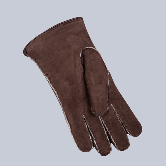 Chocolate Brown Suede Shearling Lined Gloves