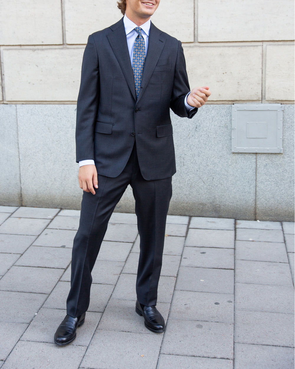 Charcoal Grey S120 Twill Wool Suit - Black Line