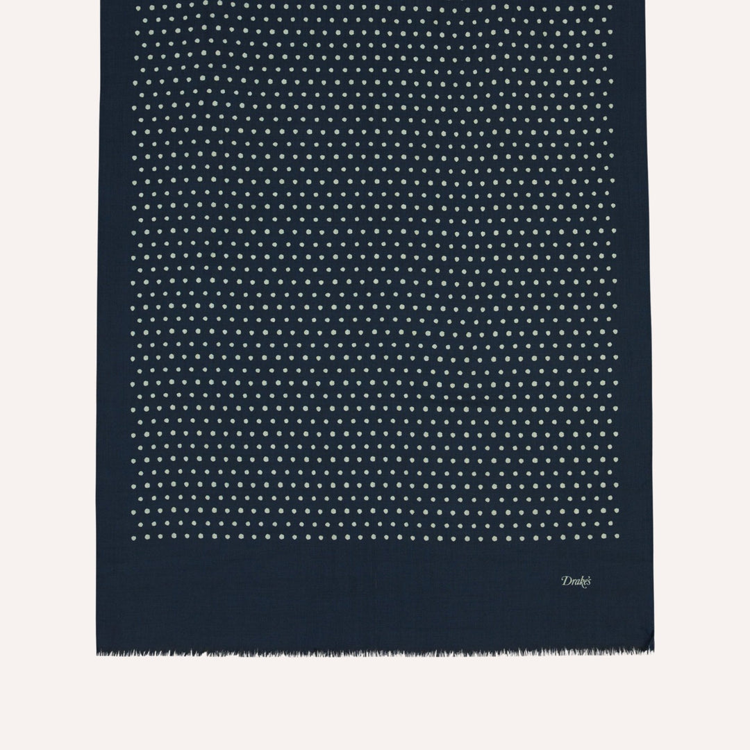 Navy Polka Dot Wool Scarf