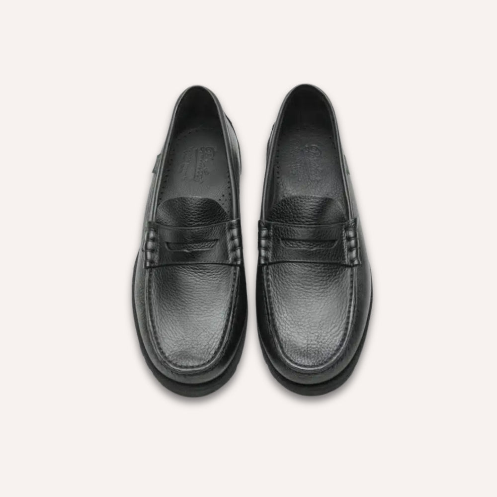 Black Leather Coraux Rubber Sole Loafers