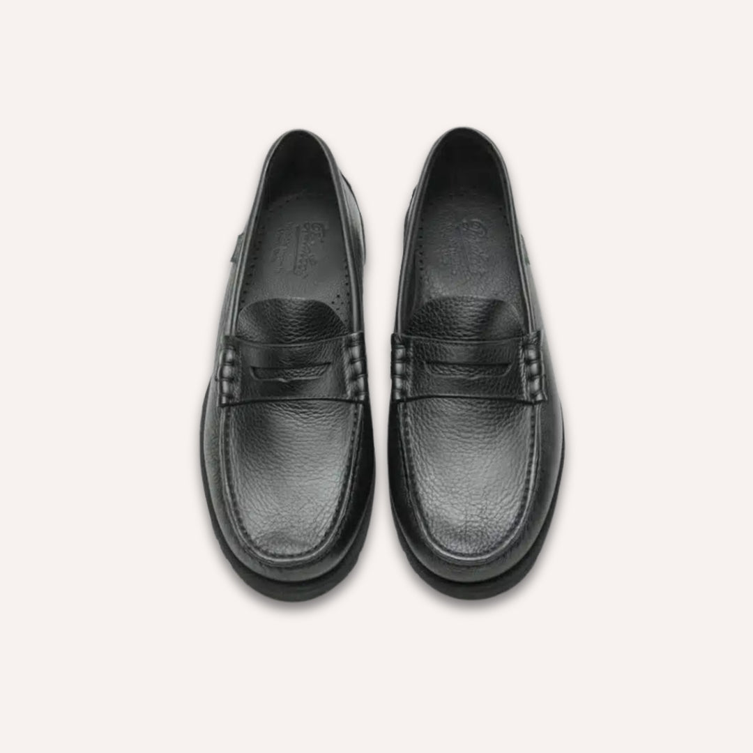 Black Leather Coraux Rubber Sole Loafers