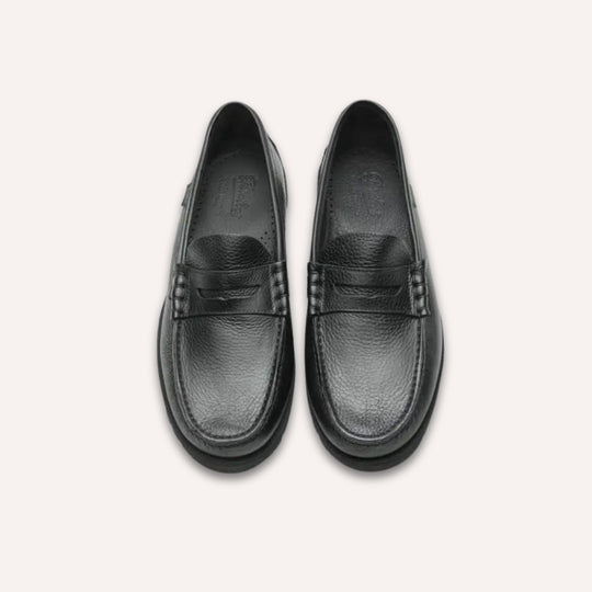 Black Leather Coraux Rubber Sole Loafers