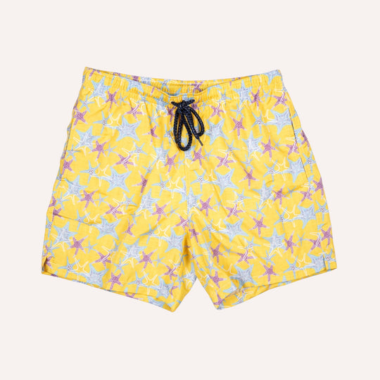 Soft Yellow Starfish Printed Swim Shorts