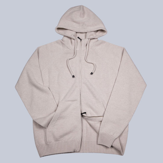 Beige Cashmere Raglan Full Zip Hoodie