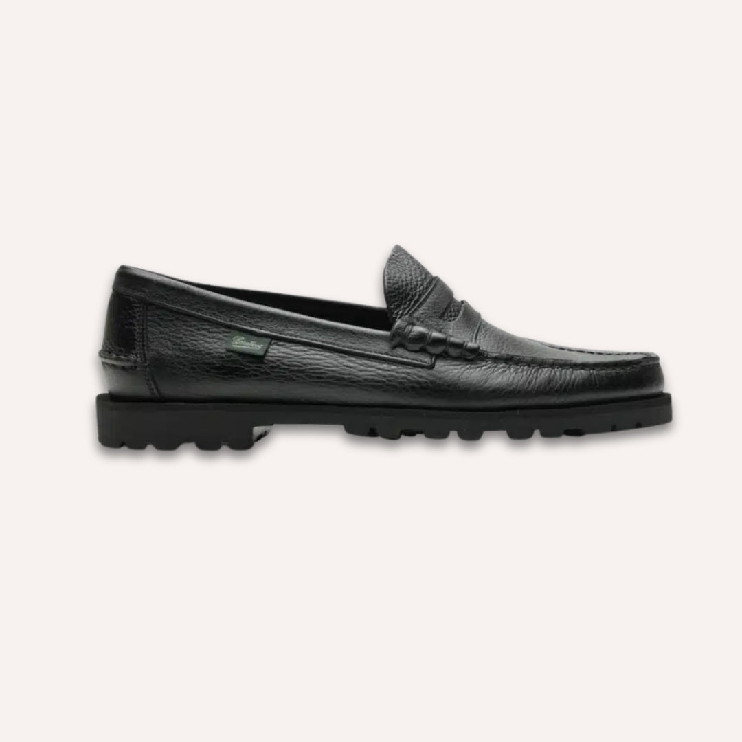 Black Leather Coraux Rubber Sole Loafers