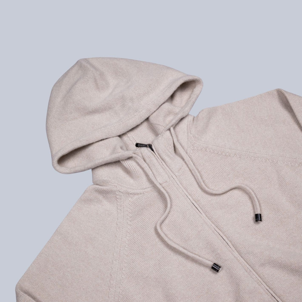 Beige Cashmere Raglan Full Zip Hoodie