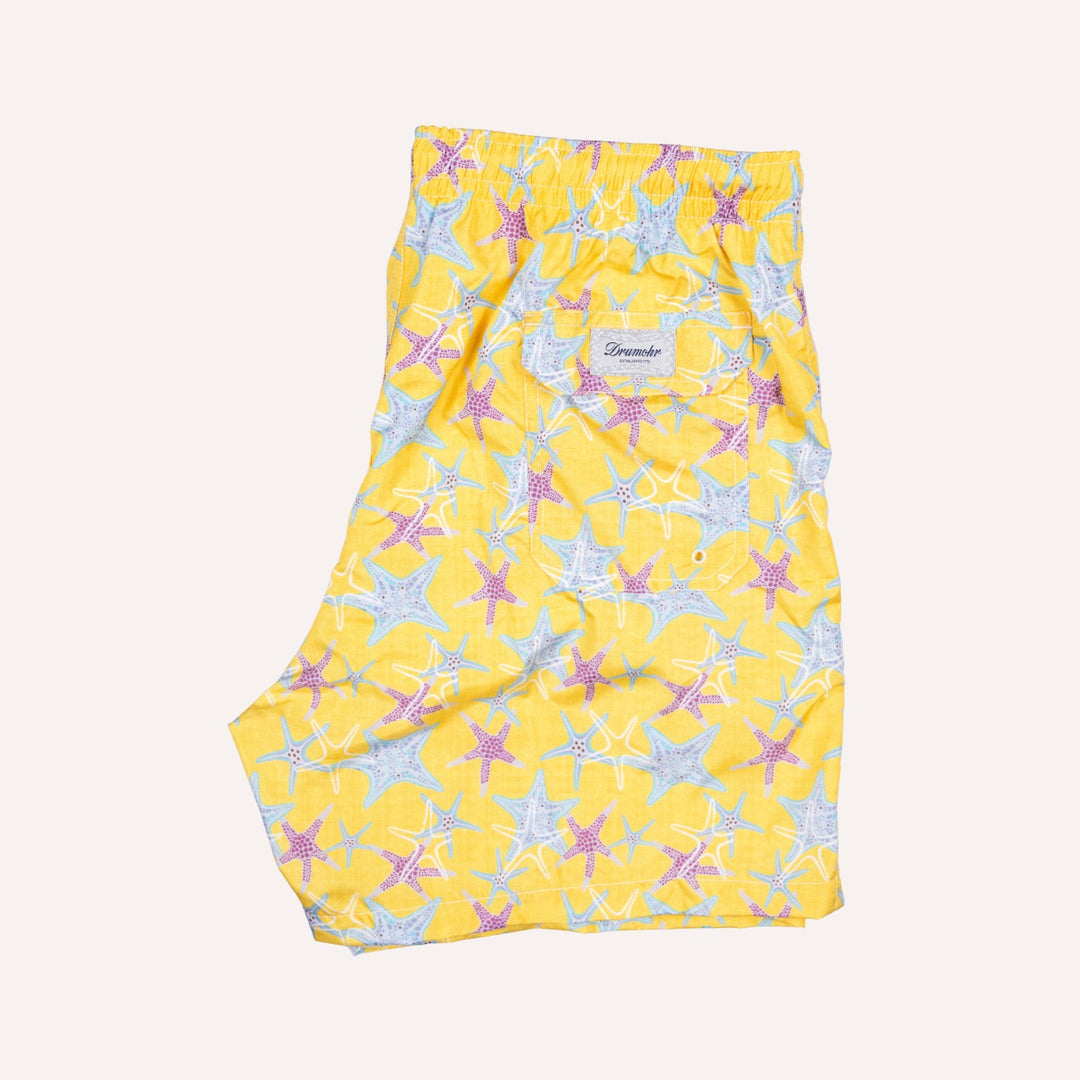 Soft Yellow Starfish Printed Swim Shorts