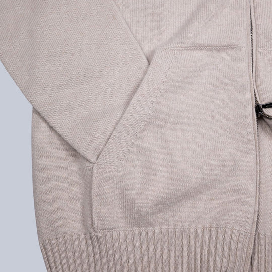Beige Cashmere Raglan Full Zip Hoodie