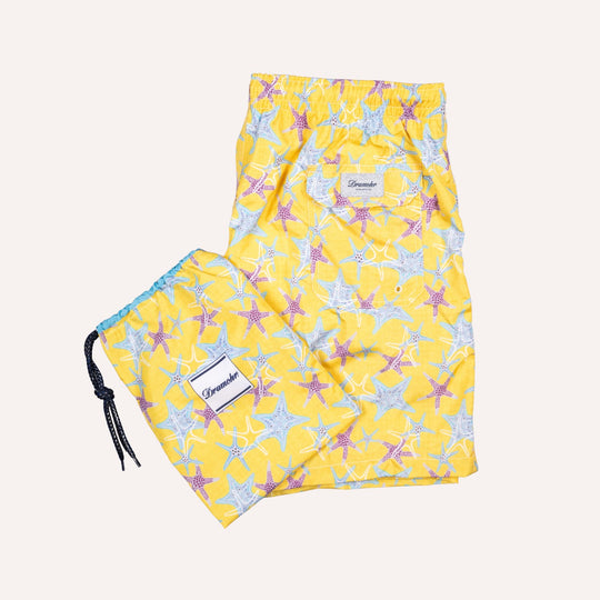 Soft Yellow Starfish Printed Swim Shorts