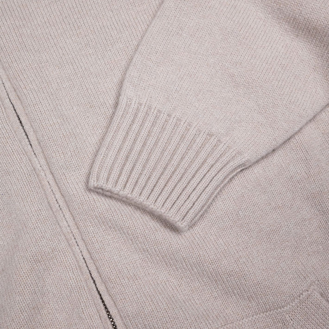 Beige Cashmere Raglan Full Zip Hoodie