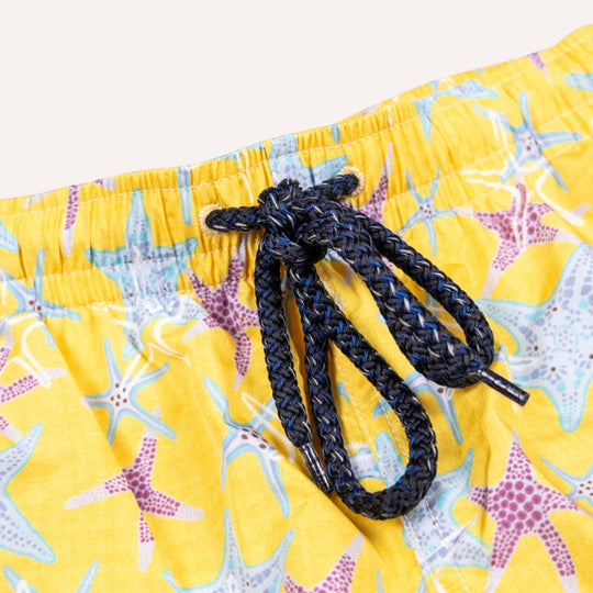Soft Yellow Starfish Printed Swim Shorts