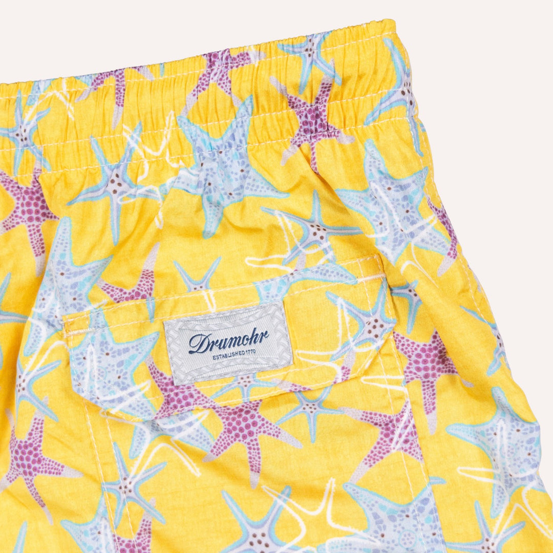 Soft Yellow Starfish Printed Swim Shorts